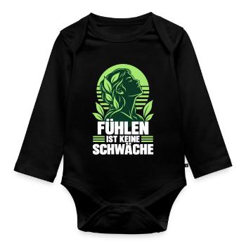 FÜHLEN IST KEINE SCHWÄCHE – Mentale Gesundheit  - Baby Bio-Langarm-Body - Schwarz - Vorne