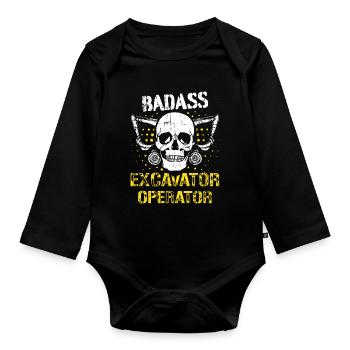 Construction worker skull excavator - Organic Longsleeve Baby Bodysuit - black - Front