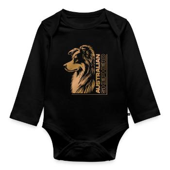 Australian Shepherd Portrait | Aussie's head gold - Organic Longsleeve Baby Bodysuit - black - Front