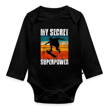 My Secret Superpower Skateboard Skateboarder Skate - Baby Bio-Langarm-Body - Schwarz - Vorne