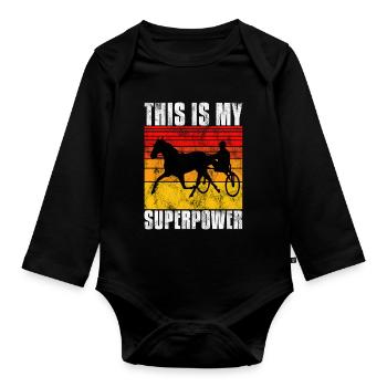 Ceci est ma Superpower Trotting Race Trabreiter Sulky - Body Bébé bio manches longues - noir - Devant