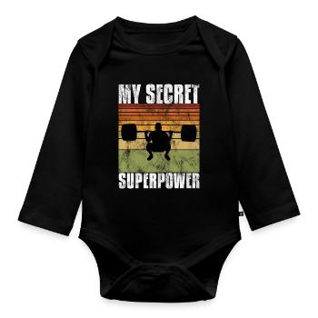 Bodybuilding Superpower Bodybuilder Fitness Retro - Baby Bio-Langarm-Body - Schwarz - Vorne