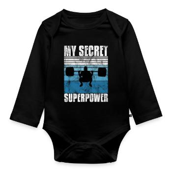 Bodybuilding Superpower Bodybuilder Fitness Retro - Baby Bio-Langarm-Body - Schwarz - Vorne
