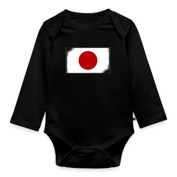 Drapeau du Japon Look Usé Nihon Drapeau Japonais - Body Bébé bio manches longues - noir - Devant