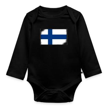 Drapeau finlandais Suomi drapeau finlandais look usé - Body Bébé bio manches longues - noir - Devant