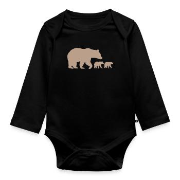 Bear Mama Uncle Papa Parents - Organic Longsleeve Baby Bodysuit - black - Front