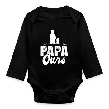 papa ours cadeau t shirt papa ours fête des pères - Body Bébé bio manches longues - noir - Devant