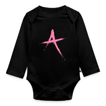 Buchstabe A Design Bürste in Rosa Pink - Baby Bio-Langarm-Body - Schwarz - Vorne