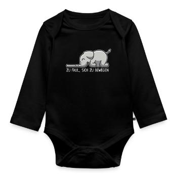 Elefant - zu faul, sich zu bewegen - Baby Bio-Langarm-Body - Schwarz - Vorne