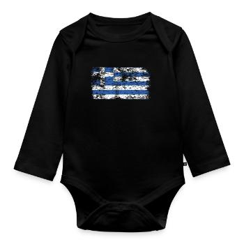 Griechenland Flagge Hellas Athen Griechische Fahne - Baby Bio-Langarm-Body - Schwarz - Vorne