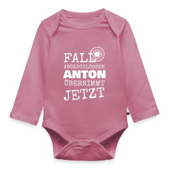 Anton as a first name - Organic Longsleeve Baby Bodysuit - mauve - Front