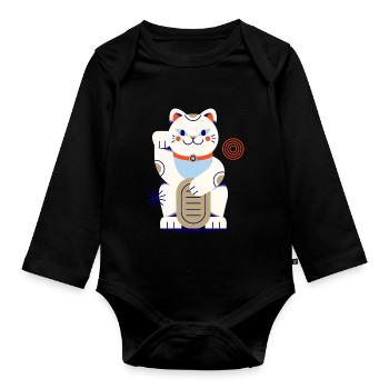 Maneki Neko, Cat, Lucky Cat, Neko, Japanese - Organic Longsleeve Baby Bodysuit - black - Front