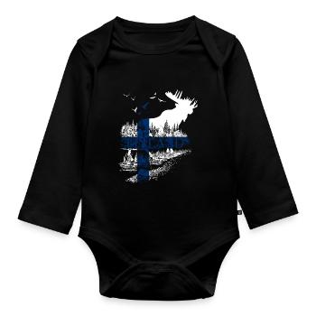 ELCH FINNLAND FLAGGE URLAUB - Baby Bio-Langarm-Body - Schwarz - Vorne