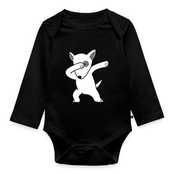 dog dabbing 02 - Organic Longsleeve Baby Bodysuit - black - Front