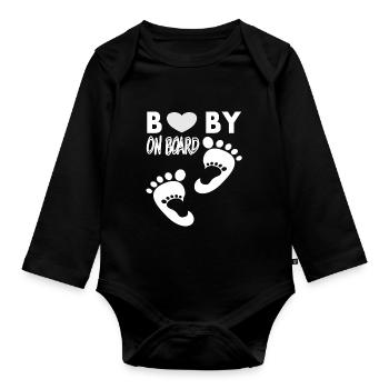 Baby on Board Babyfüße Babybauch Babysitter Spruch - Baby Bio-Langarm-Body - Schwarz - Vorne