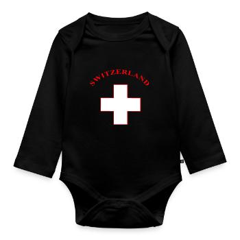 J'aime le cadeau du drapeau suisse suisse - Body Bébé bio manches longues - noir - Devant