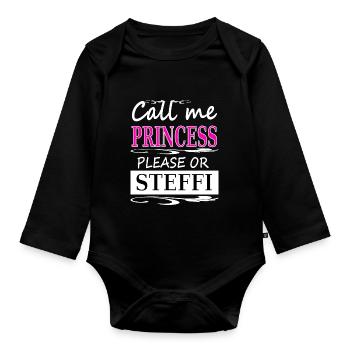 My name is Steffi I am Stefanie girl name - Organic Longsleeve Baby Bodysuit - black - Front