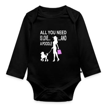 Fille aime caniche chien race chien cadeau - Body Bébé bio manches longues - noir - Devant