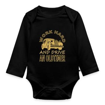 Oldtimer driver cool saying motorist gift - Organic Longsleeve Baby Bodysuit - black - Front