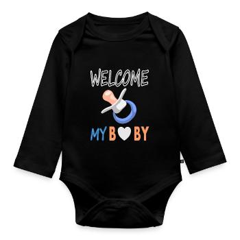 Baby on Board Baby Pacifier Baby Belly Gift Idea - Organic Longsleeve Baby Bodysuit - black - Front