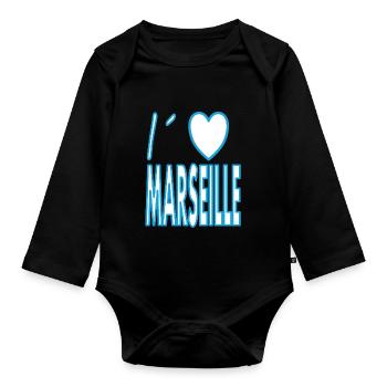 Born in Marseille Marseille France Gift - Organic Longsleeve Baby Bodysuit - black - Front