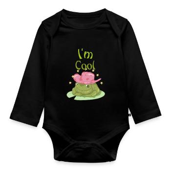 I am frog funny pictures frog with cap - Organic Longsleeve Baby Bodysuit - black - Front