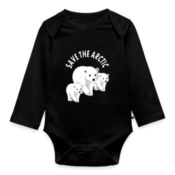 die Arktis retten Weißbär Eisbär Nordpol Geschenk - Baby Bio-Langarm-Body - Schwarz - Vorne