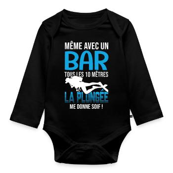 plongée plongeur humour message drôle pour plongée - Body Bébé bio manches longues - noir - Devant