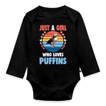 Just a Girl who Loves Puffins - Organic Longsleeve Baby Bodysuit - black - Front