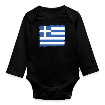 Drapeau de la Grèce Hellas Athènes Drapeau de la Grèce - Body Bébé bio manches longues - noir - Devant