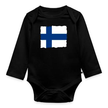 Drapeau finlandais Suomi drapeau finlandais look usé - Body Bébé bio manches longues - noir - Devant