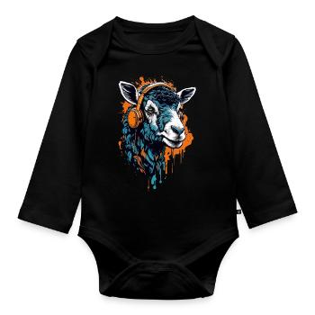 Sheep with Headphones - Organic Longsleeve Baby Bodysuit - black - Front