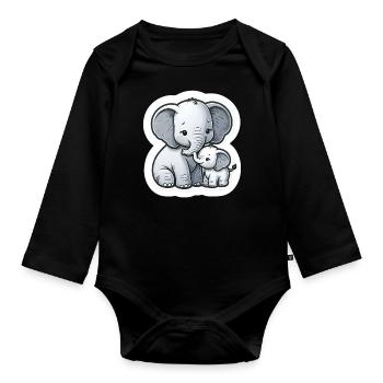 Cute baby elephant with heart balloon elephant mom - Organic Longsleeve Baby Bodysuit - black - Front