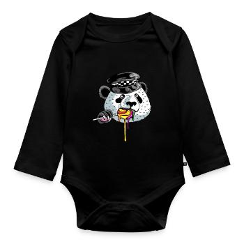 Panda Cop Polizist Gift - Baby Bio-Langarm-Body - Schwarz - Vorne