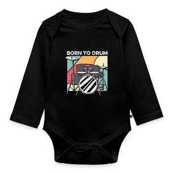 Born to drum entertainer poison - Organic Longsleeve Baby Bodysuit - black - Front