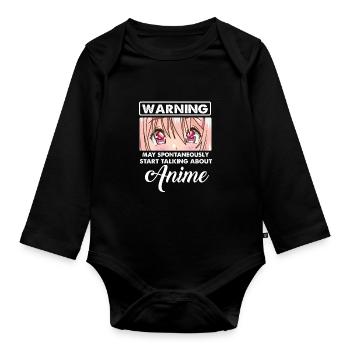 Warning can spontaneously funny quote about anime spr - Organic Longsleeve Baby Bodysuit - black - Front