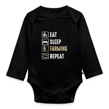 Funny quote eating sleep breeding repetition - Organic Longsleeve Baby Bodysuit - black - Front