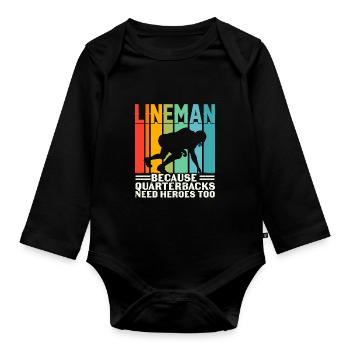 Fußball Lineman, weil Quarterbacks Helden Retro Ba - Baby Bio-Langarm-Body - Schwarz - Vorne