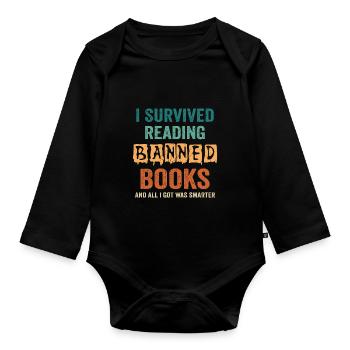 I survived reading forbidden books - Organic Longsleeve Baby Bodysuit - black - Front