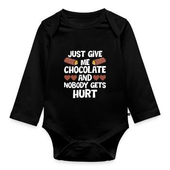Donnez-moi juste du chocolat et personne ne sera blessé - Body Bébé bio manches longues - noir - Devant