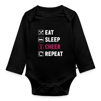Essen Sie Schlafjubel wiederhole lustige Cheerlead - Baby Bio-Langarm-Body - Schwarz - Vorne