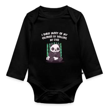 I burn most of my calories by - Organic Longsleeve Baby Bodysuit - black - Front