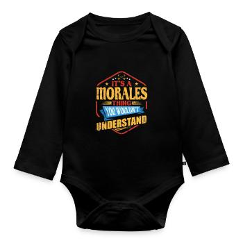 It's a moral thing to use the funny surname - Organic Longsleeve Baby Bodysuit - black - Front