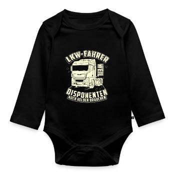 LKW-Fahrer Trucker Fernfahrer Brummi Fahrer - Baby Bio-Langarm-Body - Schwarz - Vorne