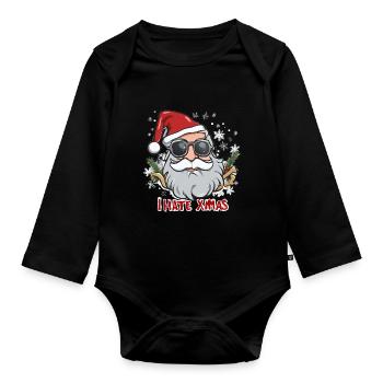 Je déteste Noël drôle anti Noël Père Noël - Body Bébé bio manches longues - noir - Devant