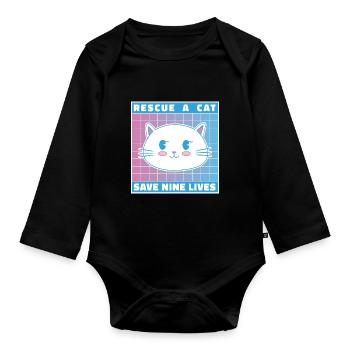 Rescue A Cat Save Nine Lives Cat Owner Animals Kit - Baby Bio-Langarm-Body - Schwarz - Vorne