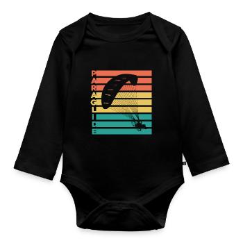 Retro Graphic Paragliding Paraglider Parachute Sky - Baby Bio-Langarm-Body - Schwarz - Vorne