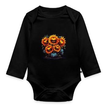Tournesols monstres effrayants - Joyeux Halloween - Body Bébé bio manches longues - noir - Devant