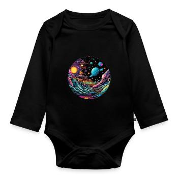 Surrealistisches Weltraum Kunstwerk mit Planeten - Baby Bio-Langarm-Body - Schwarz - Vorne