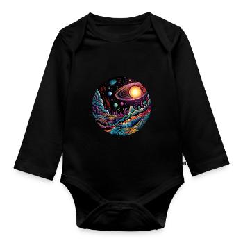 Surrealistisches Weltraum Kunstwerk mit Planeten - Baby Bio-Langarm-Body - Schwarz - Vorne